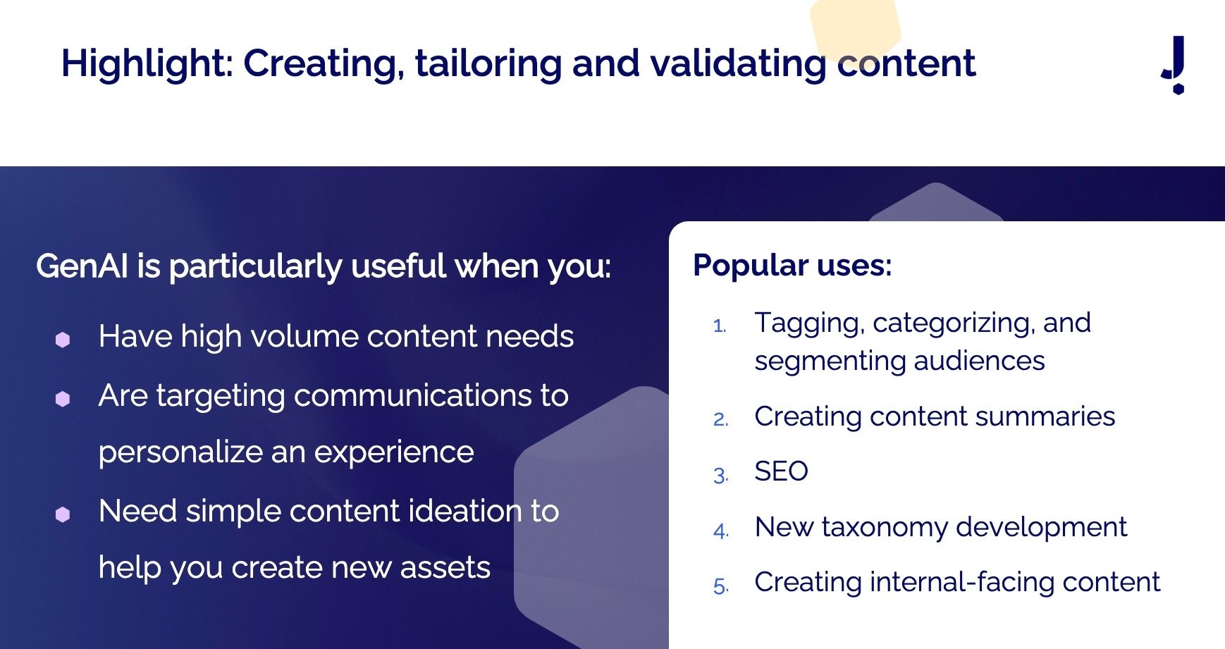 Creating, tailoring and validating content slide