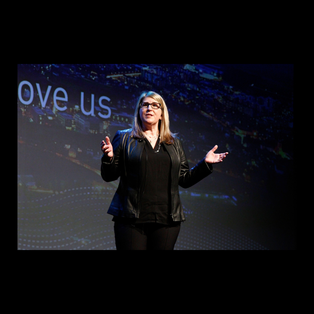 Lauren Sallata presenting - black frame