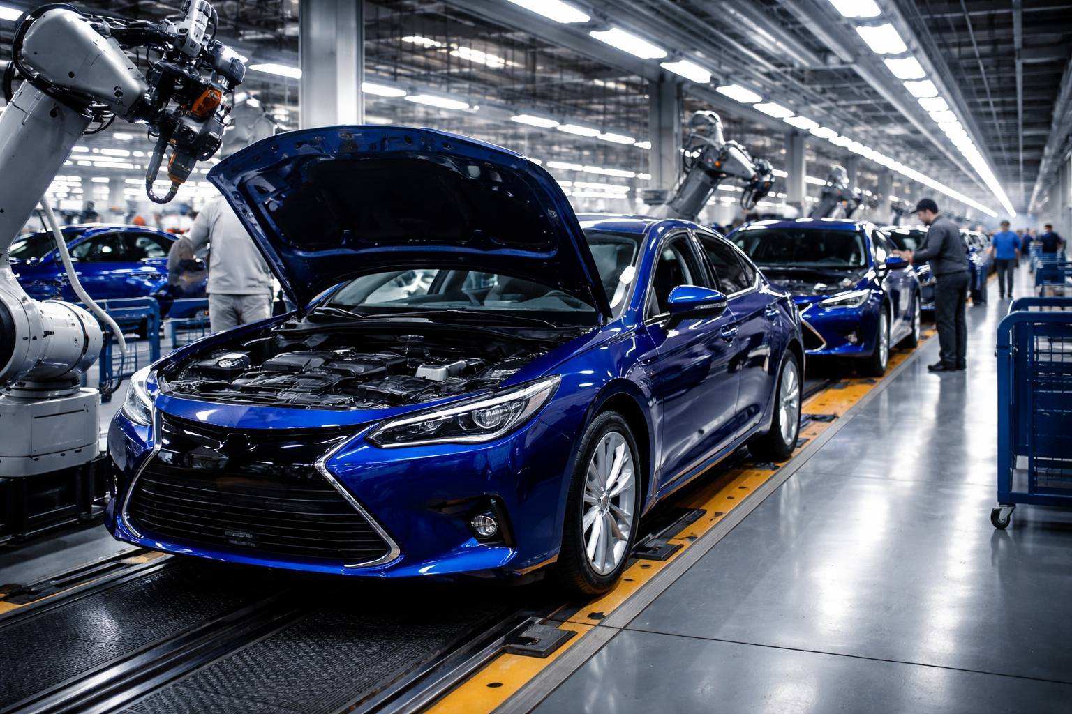 Cars on an assembly line